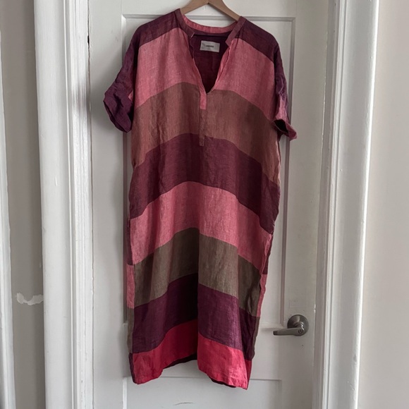 Humanoid Oversized Linen Striped Dress Made in Romania - Picture 7 of 9